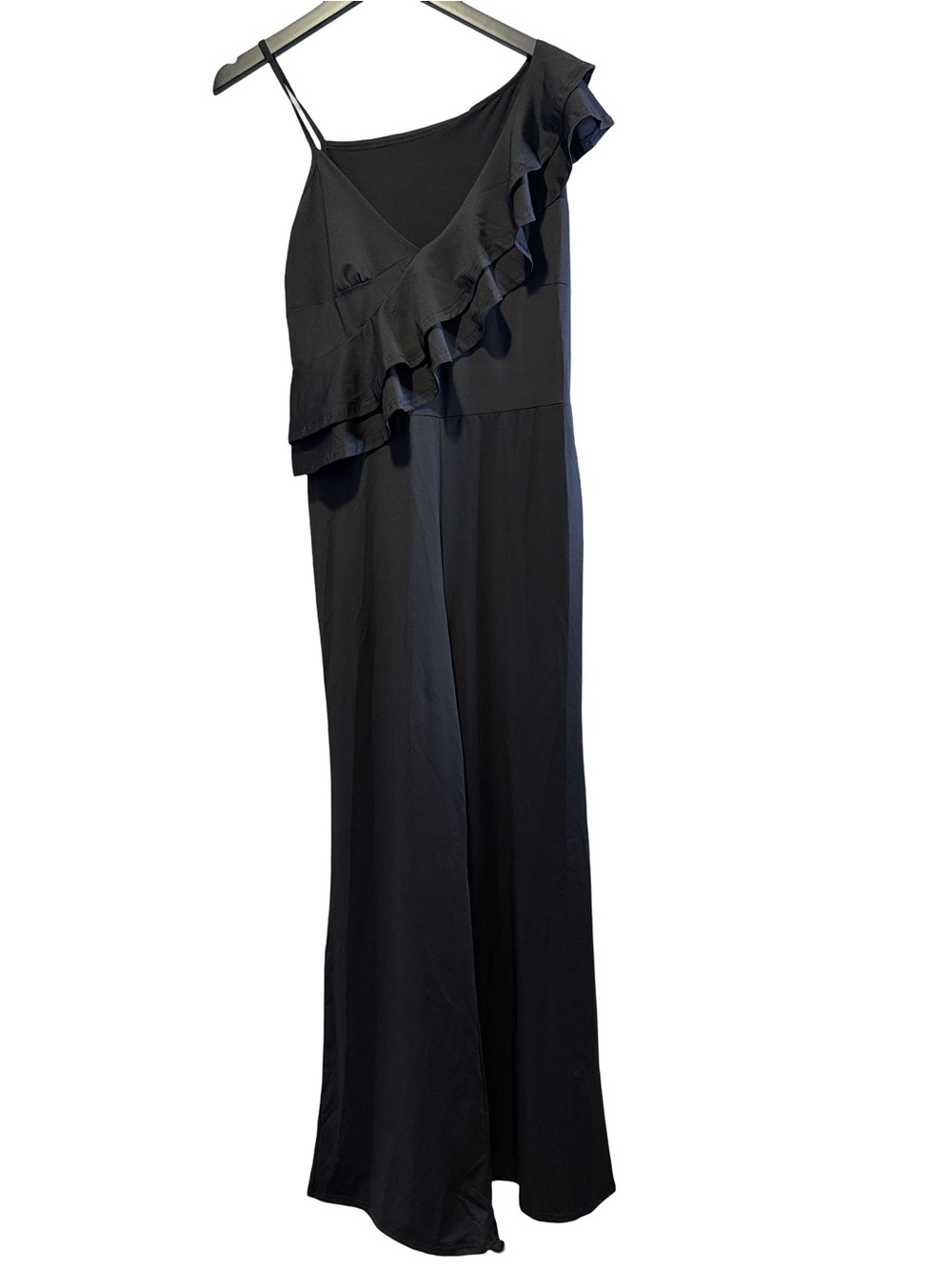 One-Shoulder Black Ruffle Jumpsuit size XL #295 NWOT